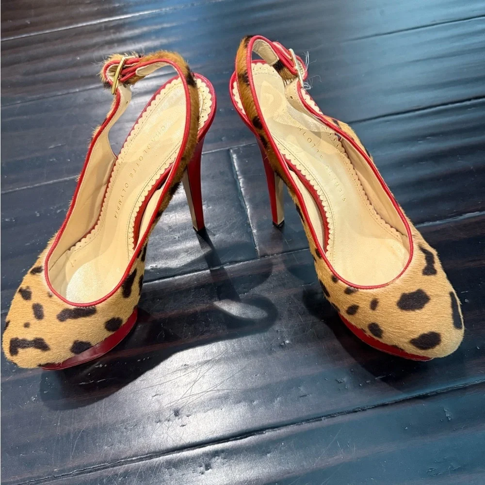 Rare Charlotte Olympia vintage pony hair /leopard print platform slingbacks